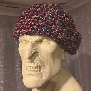 Hand-made knitted multicolored beanie